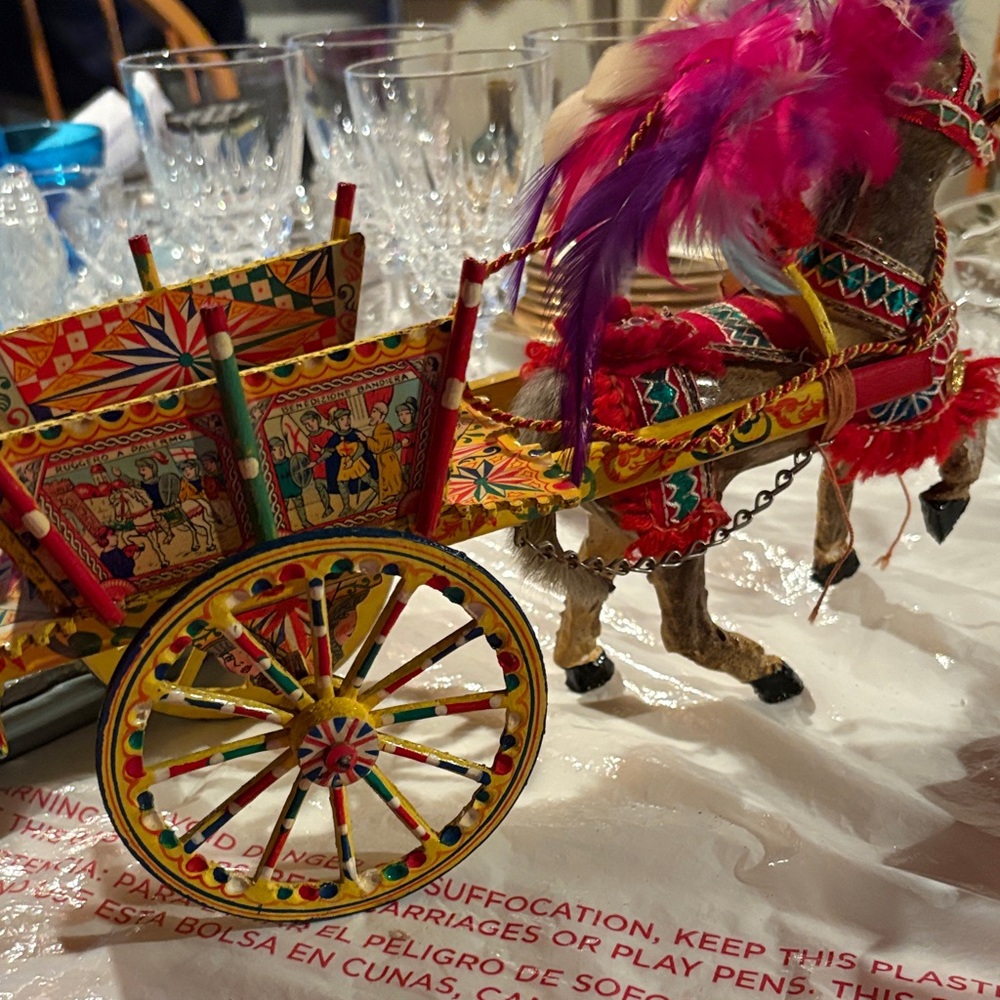 Colorful Decorative Horse Cart Figurine made in Italy very delicate vintage